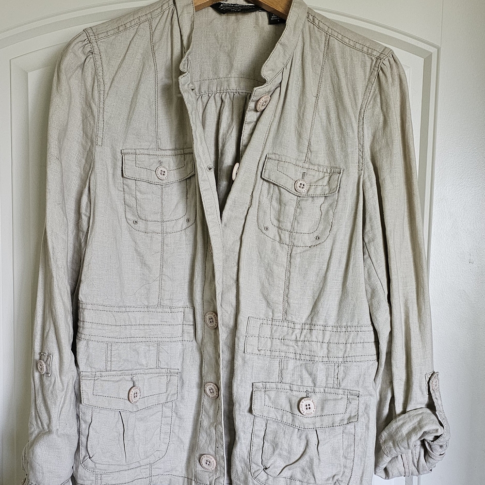 Eddie Bauer Tan Linen Utility Jacket-Size L